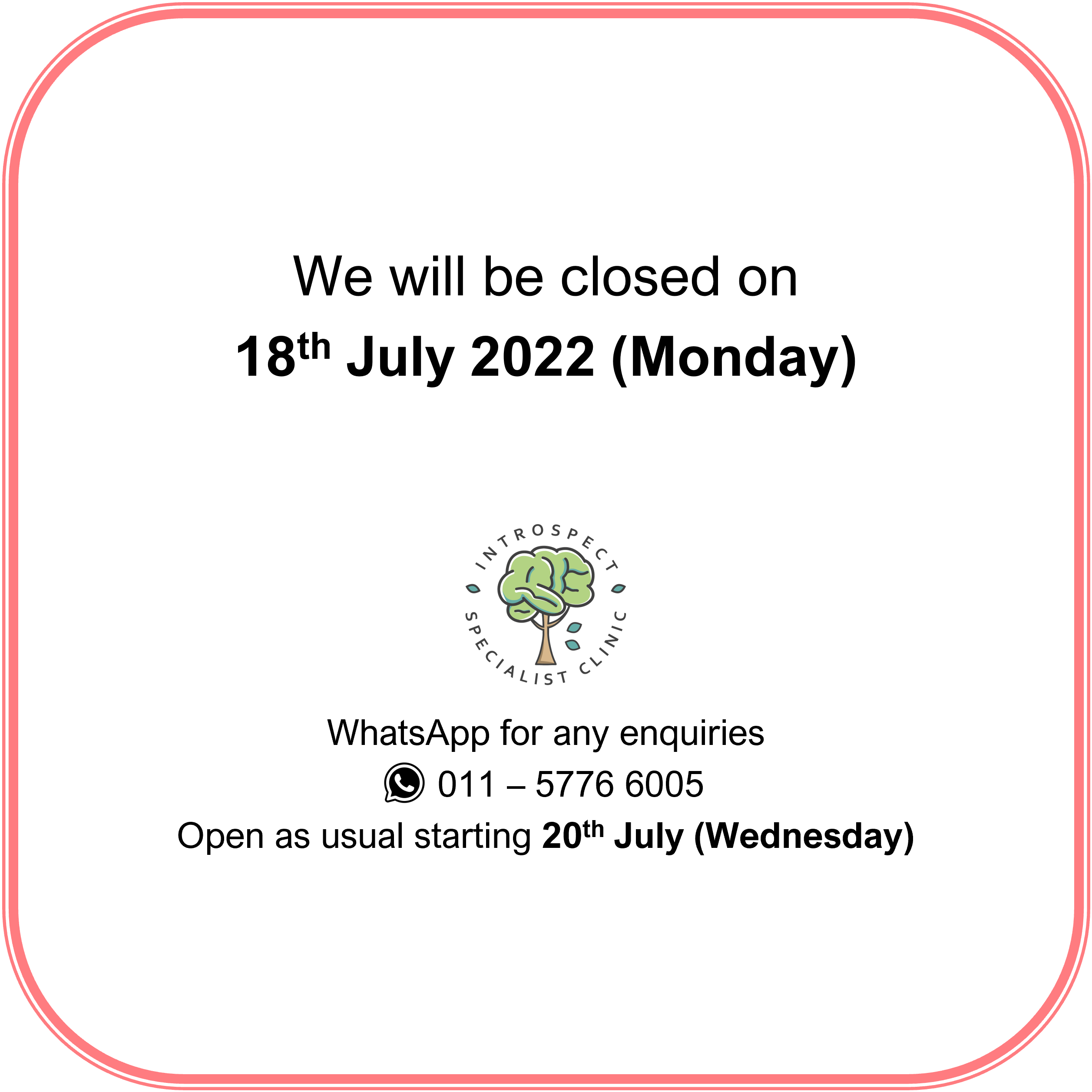 You are currently viewing Closed on 18th July, Monday