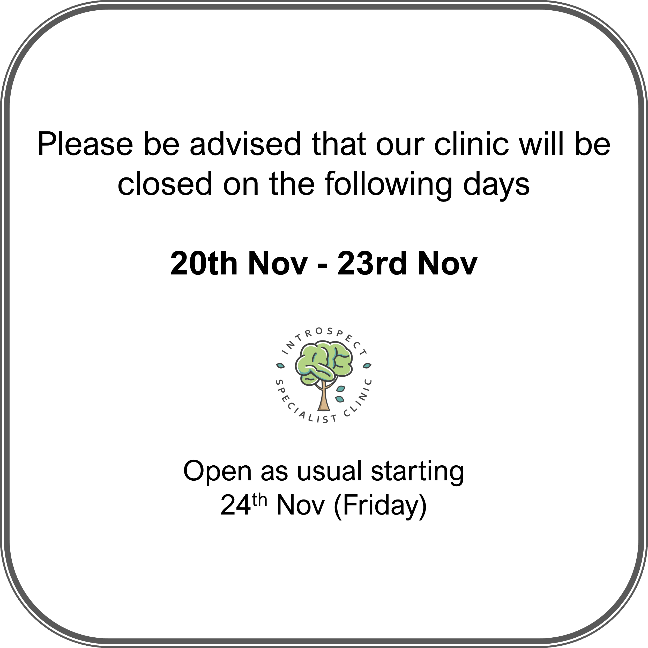 You are currently viewing Closed from 20th – 23rd Nov